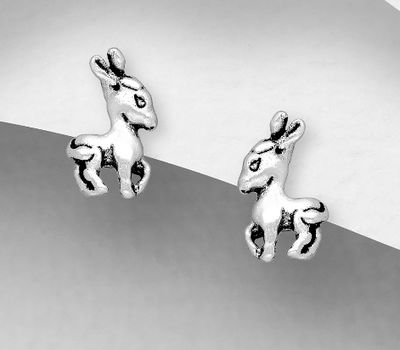 Şəkli böyütmək üçün tiklayın 925 Sterling Silver Oxidized Deer Push-Back Earrings