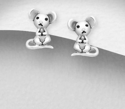 Şəkli böyütmək üçün tiklayın 925 Sterling Silver Oxidized Rat Push-Back Earrings
