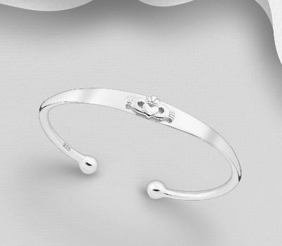Şəkli böyütmək üçün tiklayın 925 Sterling Silver Adjustable Claddagh Cuff Bracelet