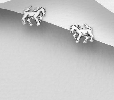 925 Sterling Silver oxidized Horse Push-Back Earrings