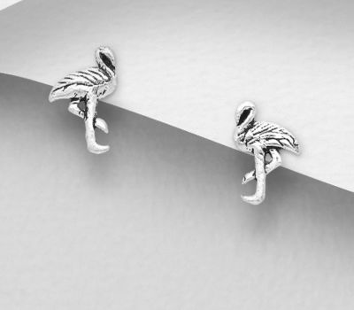 Şəkli böyütmək üçün tiklayın 925 Sterling Silver Oxidized Flamingo Push-Back Earrings