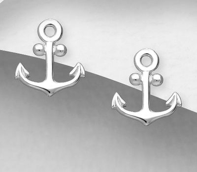 Şəkli böyütmək üçün tiklayın 925 Sterling Silver Anchor Push-Back Earrings