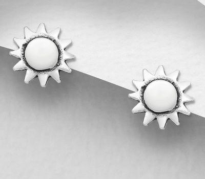 925 Sterling Silver Oxidized Sun Push-Back Earrings