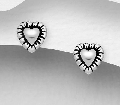 Şəkli böyütmək üçün tiklayın 925 Sterling Silver Heart Push-Back Earrings