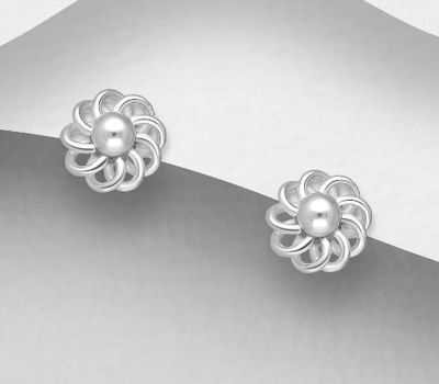 Şəkli böyütmək üçün tiklayın 925 Sterling Silver Flower Push-Back Earrings
