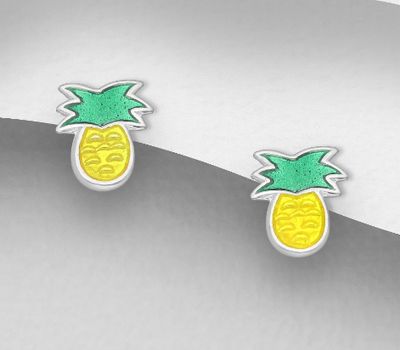 925 Sterling Silver Pineapple Earrings Decorated With Colored Enamel