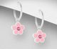 925 Sterling Silver Flower Earrings, Decorated with Various Colored Enamel and Crystal Glass