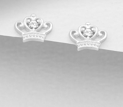 Şəkli böyütmək üçün tiklayın 925 Sterling Silver Crown Push-Back Earrings Decorated with Crystal Glass