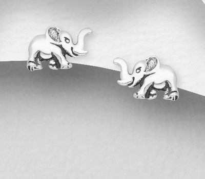Şəkli böyütmək üçün tiklayın 925 Sterling Silver Elephant Push-Back Earrings