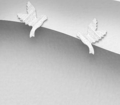 Şəkli böyütmək üçün tiklayın 925 Sterling Silver Matt Bird Push-Back Earrings