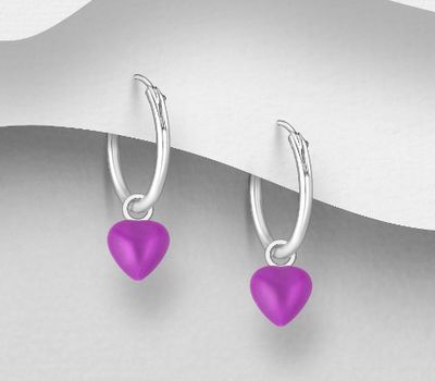 925 Sterling Silver Heart Hoop Earrings Decorated With Colored Enamel