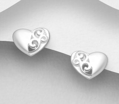 Şəkli böyütmək üçün tiklayın 925 Sterling Silver Heart Push-Back Earrings