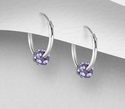 Şəkli böyütmək üçün tiklayın 925 Sterling Silver Hoop Earrings, Decorated with Various Color Crystal Glass
