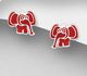 925 Sterling Silver Elephant Push-Back Earrings, Decorated with Colored Enamel