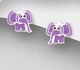 925 Sterling Silver Elephant Push-Back Earrings, Decorated with Colored Enamel