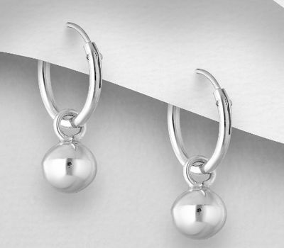 Şəkli böyütmək üçün tiklayın 925 Sterling Silver Ball Hoop Earrings
