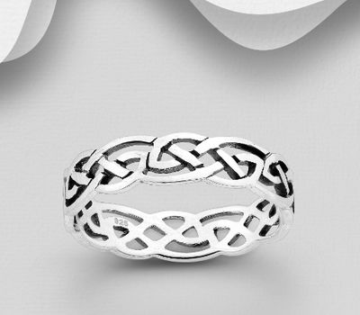 925 Sterling Silver Oxidized Celtic Band Ring, 5 mm Wide.
