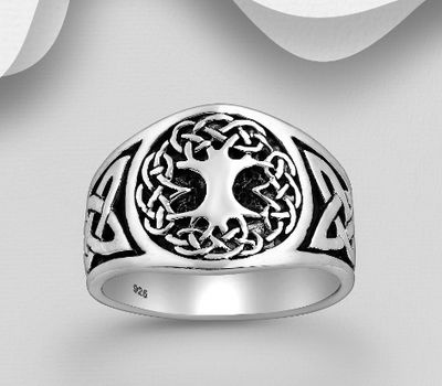Şəkli böyütmək üçün tiklayın 925 Sterling Silver Oxidized Celtic Tree of Life Ring