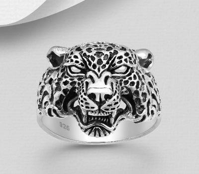 925 Sterling Silver Oxidized Leopard Ring