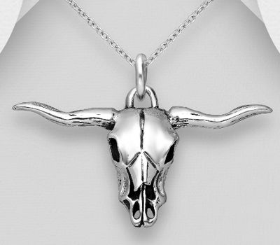 925 Sterling Silver Oxidized Bull Pendant