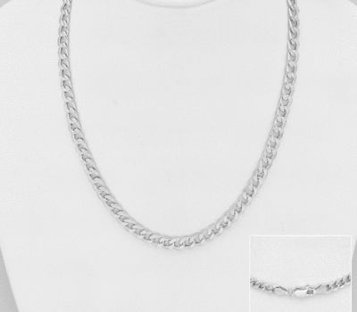 ITALIAN DELIGHT - 925 Sterling Silver Hollow Curb Necklace, 5 mm Wide, Made in Italy.
