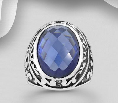 Malın səhifəsinə keç 925 Sterling Silver Oxidized Ring, Decorated with CZ Simulated Diamonds