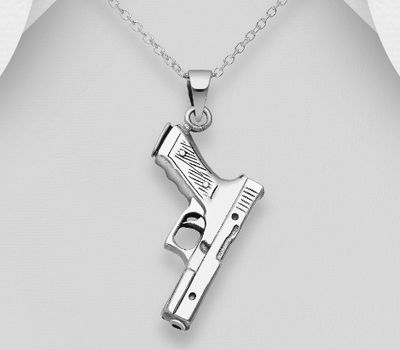 Şəkli böyütmək üçün tiklayın 925 Sterling Silver Oxidized Glock Gun Pendant