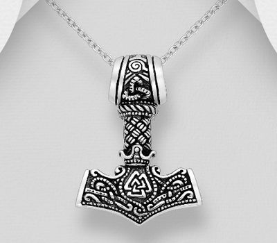 925 Sterling Silver Oxidized Anchor Pendant, Featuring Celtic and Valknut
