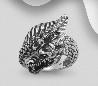 925 Sterling Silver Oxidized Dragon Ring