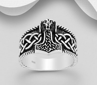 925 Sterling Silver Oxidized Celtic, Anchor and Bear Ring