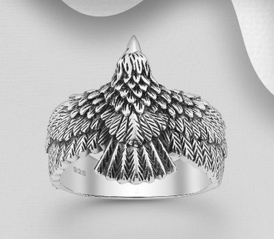 925 Sterling Silver Oxidized Eagle Ring