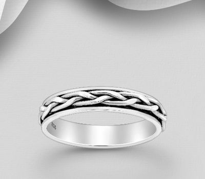 Şəkli böyütmək üçün tiklayın 925 Sterling Silver Spinnable Weave Band Ring