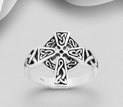 925 Sterling Silver Celtic and Cross Ring