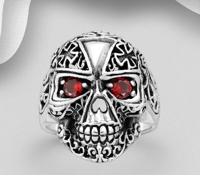 925 Sterling Silver Skull Ring decorated with CZ