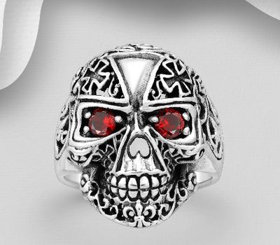 Şəkli böyütmək üçün tiklayın 925 Sterling Silver Skull Ring decorated with CZ