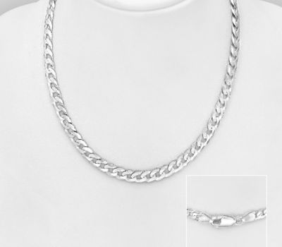 ITALIAN DELIGHT - 925 Sterling Silver Curb Necklace, 5 mm Wide. Made in Italy.