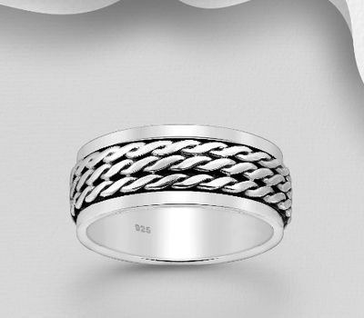 925 Sterling Silver Oxidized Spin Band Ring, 8 mm Wide