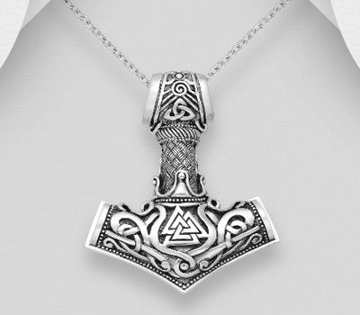 925 Sterling Silver Oxidized Anchor, Celtic and Valknut Pendant