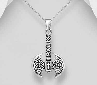 925 Sterling Silver Oxidized Celtic Axe Pendant