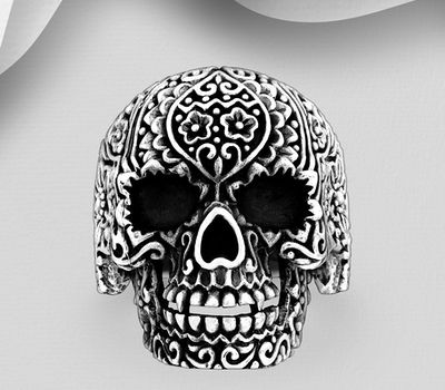 925 Sterling Silver Skull and Swirl Ring