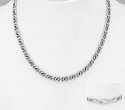 Şəkli böyütmək üçün tiklayın ITALIAN DELIGHT - 925 Sterling Silver Curb Necklace, 4 mm Wide, Made in Italy