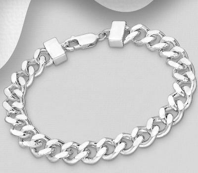 925 Sterling Silver Curb Bracelet, 10 mm Wide.