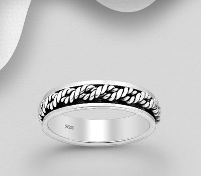 925 Sterling Silver Oxidized Spinnable Band Ring, Featuring Weave Design
