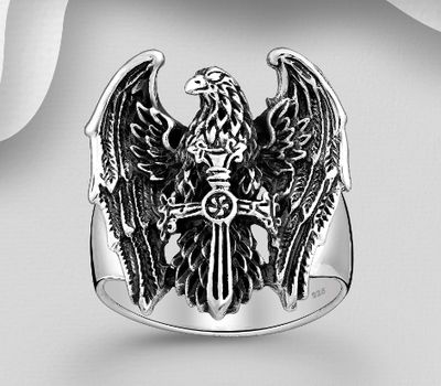 925 Sterling Silver Oxidized Eagle And Sword Ring