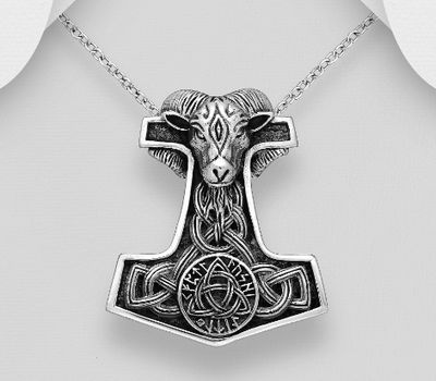 925 Sterling Silver Oxidized Celtic Goat Anchor Pendant