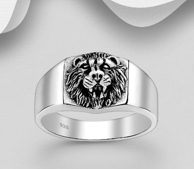925 Sterling Silver Oxidized Lion Ring