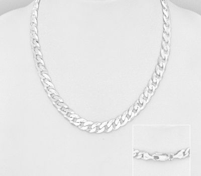 ITALIAN DELIGHT - 925 Sterling Silver Curb Necklace, 7 mm Wide. Made in Italy.