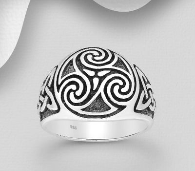 925 Sterling Silver Celtic And Triskelion Ring