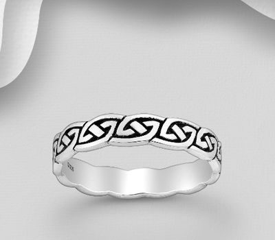 925 Sterling Silver Oxidized Celtic Band Ring, 4 mm Wide.