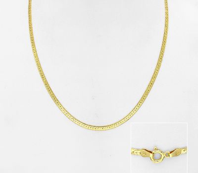 ITALIAN DELIGHT - 925 Sterling Silver Snake Necklace, Plated with 0.25 Micron 18K Yellow Gold, 2.6 mm Wide, Made in Italy.